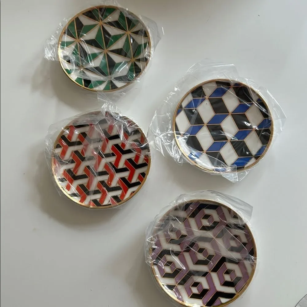 Jonathan Adler Versailles Coaster Set, Purple / Green / Red / Blue, NEW